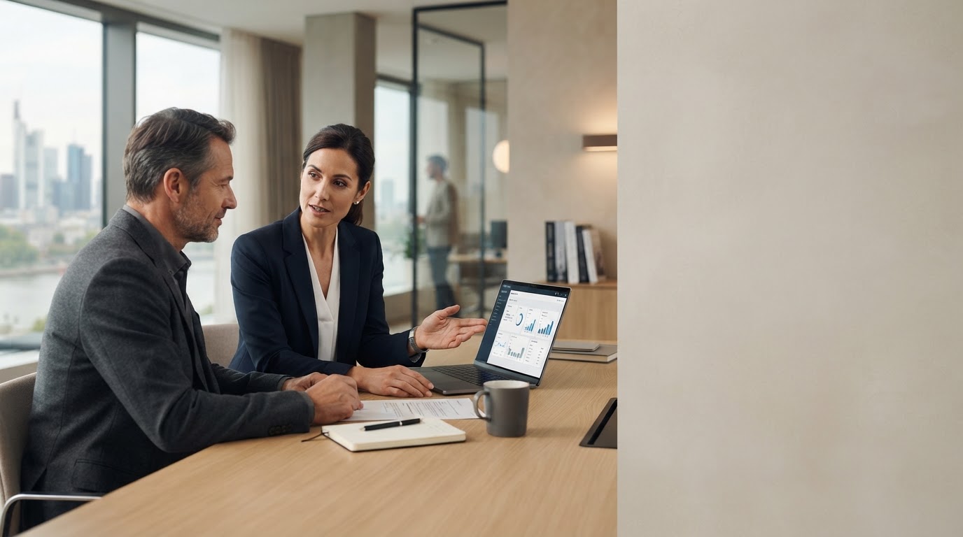 Nimble Frost Analyse-Dashboard mit Finanzdaten auf einem Bildschirm